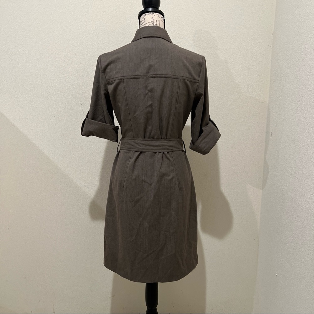 SHARAGANO Stretch Dress Women Size 8P Petite, Roll Tab Sleeves, Pockets, Belted - Picture 2 of 8